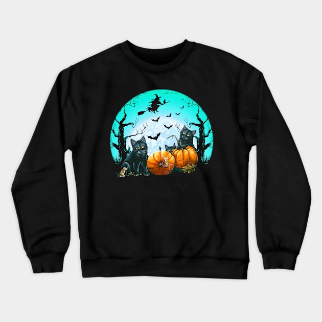 Back Cat And Pumpkin in The Moon Halloween Crewneck Sweatshirt by martinyualiso